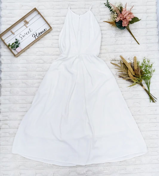 Halter Keyhole Neckline with Pockets Flare Midi Dress