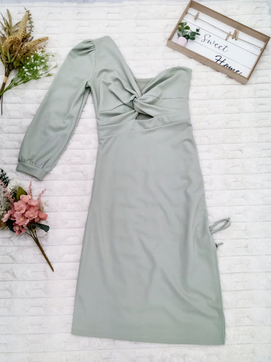 One Shoulder Cutout Ruched Midi Dress