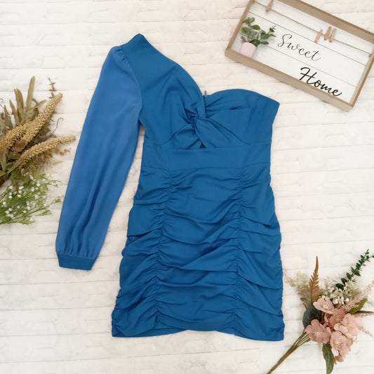 One Shoulder Cutout Ruched Mini Dress