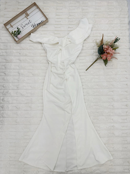 Ruffle One-Shoulder with High Slit Maxi Dress