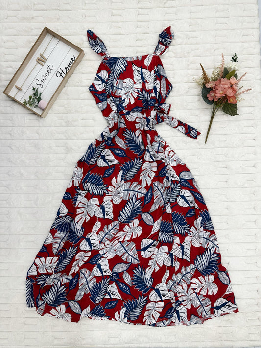 Off-Shoulder Tropical Print With High Slit
