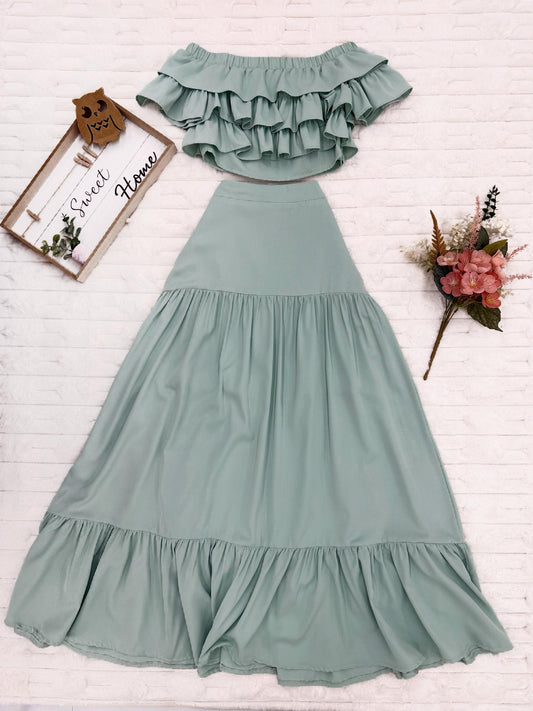 Off-Shoulder Ruffle Tiered Top & Long Skirt