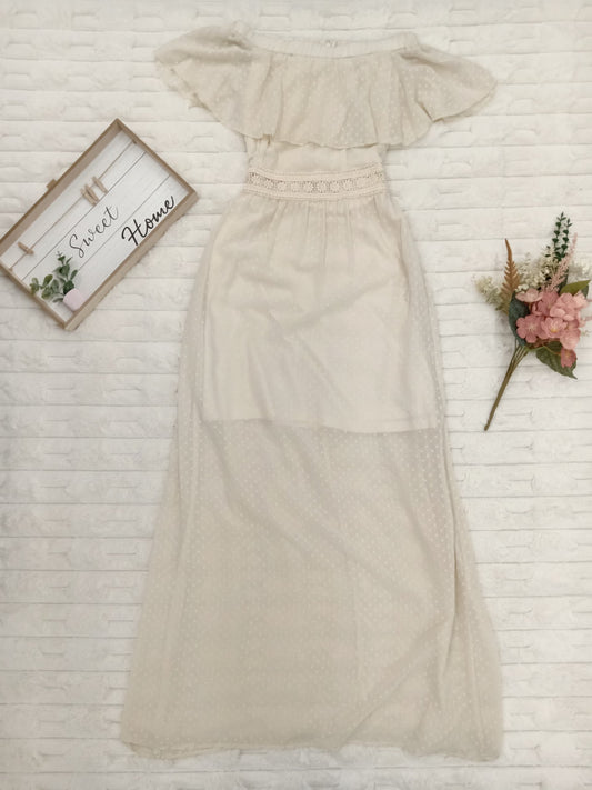 Off-Shoulder Lace Waist Trim Maxi Dress