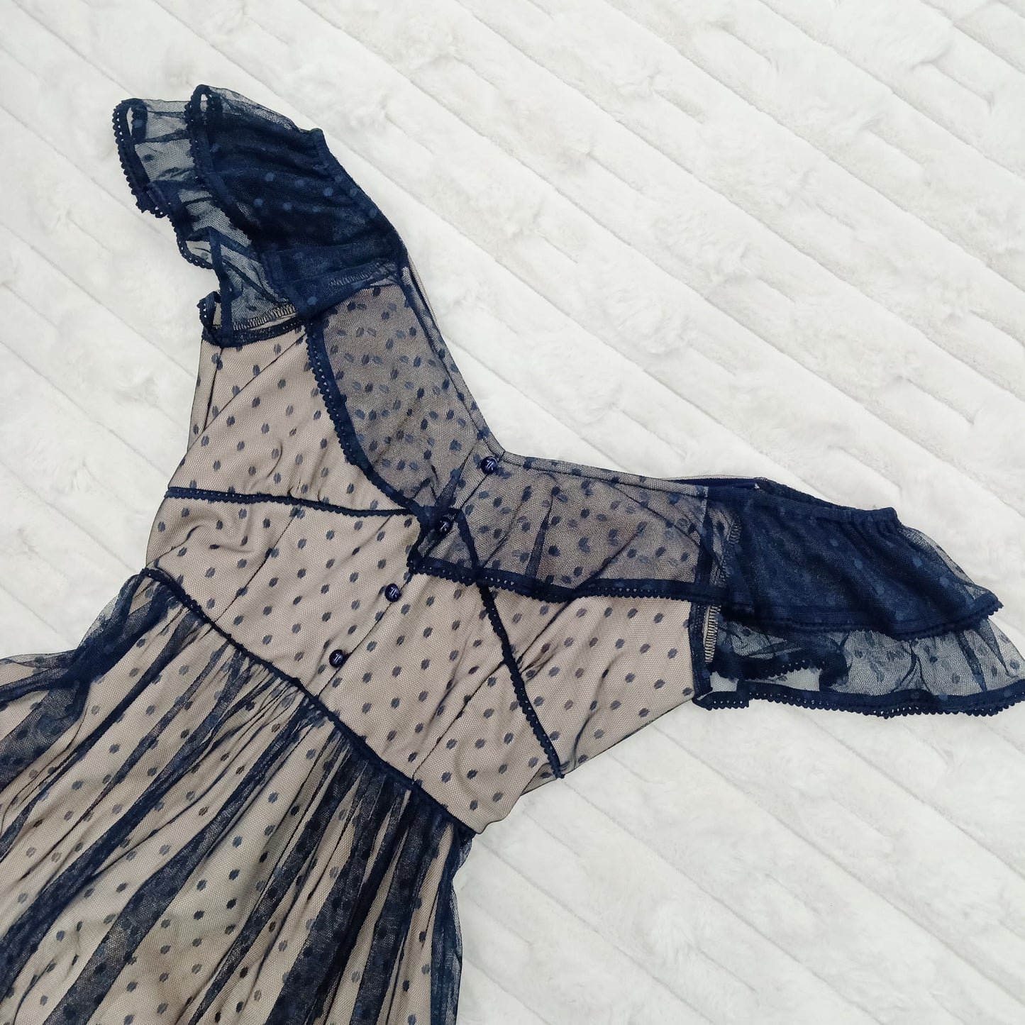 Off-Shoulder Polka Dot Mesh Tiered Maxi Dress