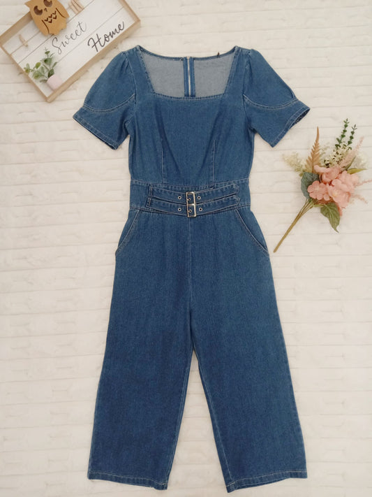 Square-Neck Denim Jumpsuit