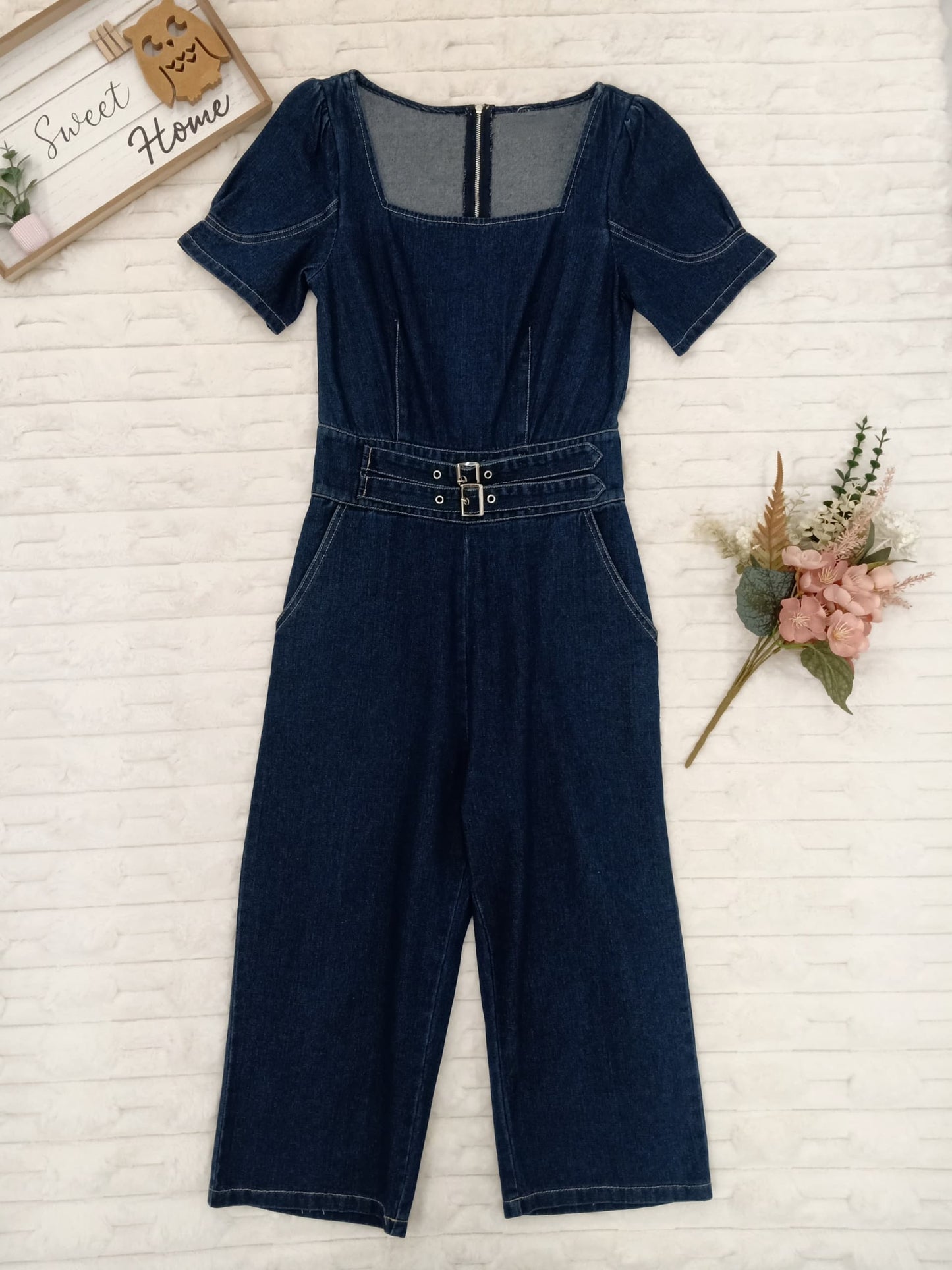 Square-Neck Denim Jumpsuit