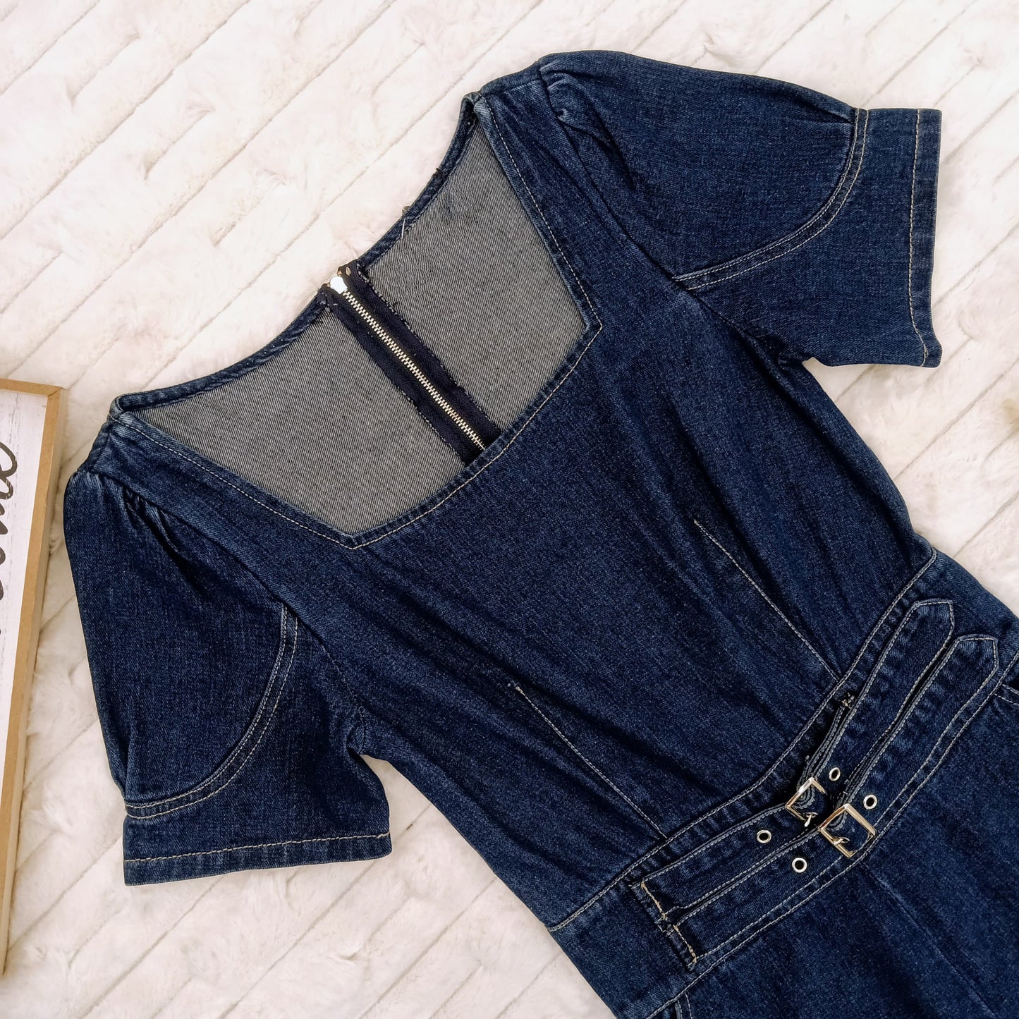 Square-Neck Denim Jumpsuit
