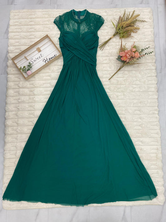 Mandarin-Collar Embellished Gown