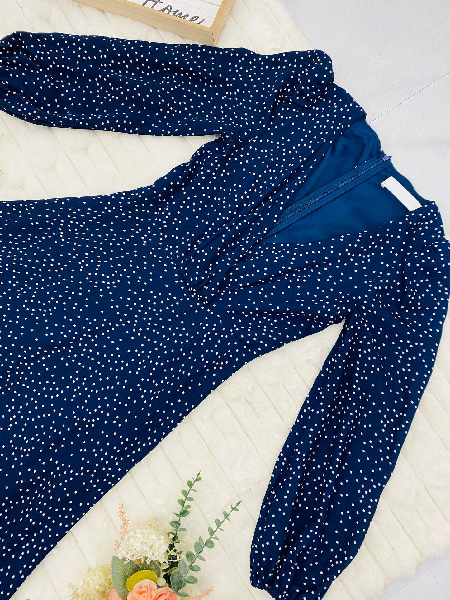 Polka-Dot Long-Sleeve Gown