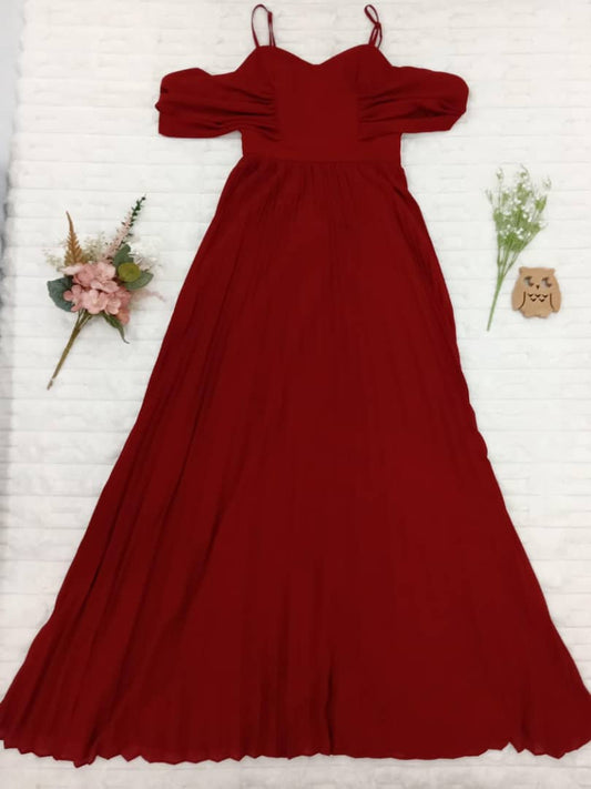 Cold-Shoulder Pleated Gown