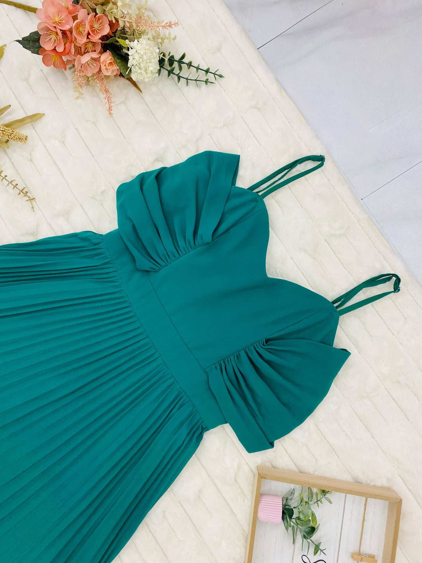 Cold-Shoulder Pleated Gown