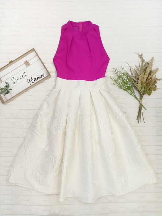 Two-Toned Sleeveless Floral Print Bottom Midi Dress
