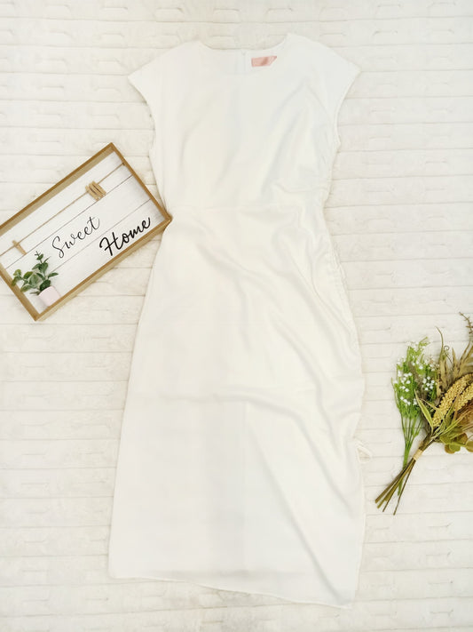 Cap-Sleeve with Drawstring Ruched Midi Dress
