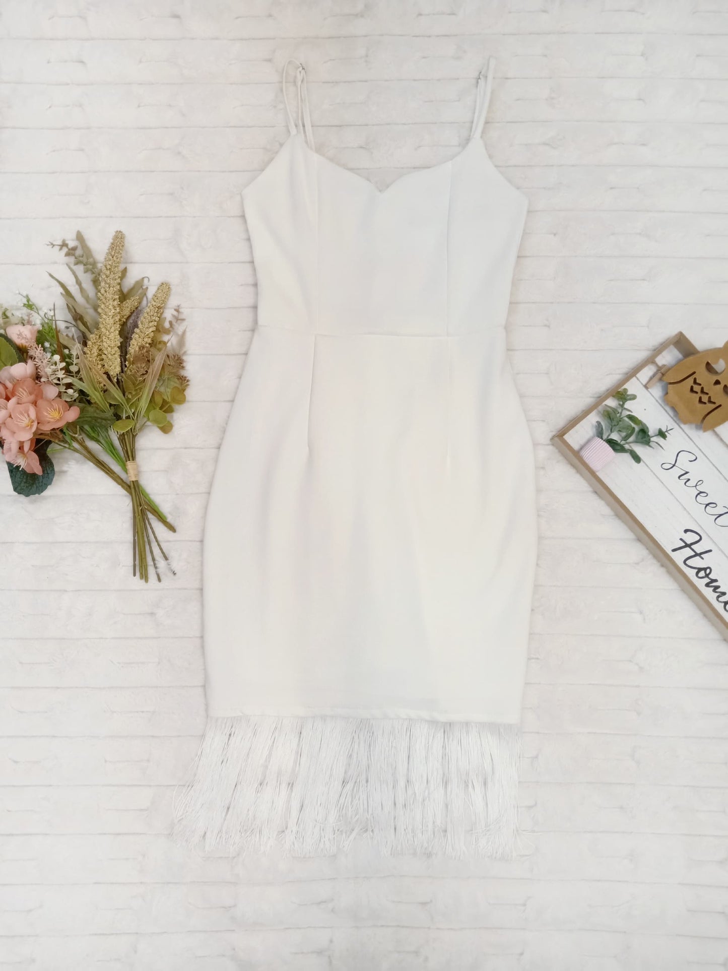 Spaghetti-Strap Sweetheart Neckline with Fringe Midi Dress