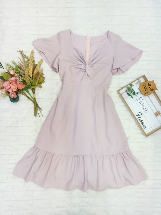 Handkerchief Sleeves Twisted Front Flare Midi Dress