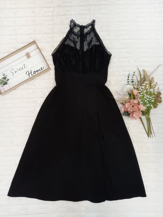 Illusion Sleeveless Round-neck with High Slit Midi Dress