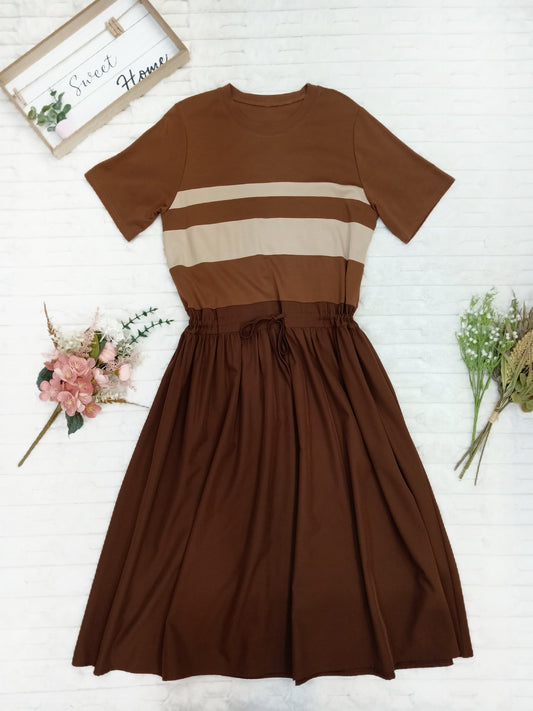 Stripes Drawstring Waist Midi Dress