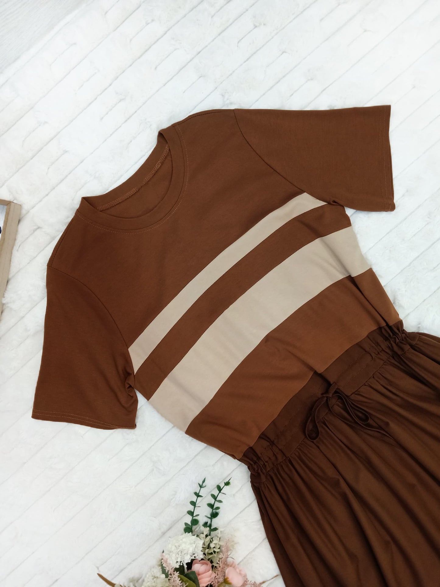 Stripes Drawstring Waist Midi Dress