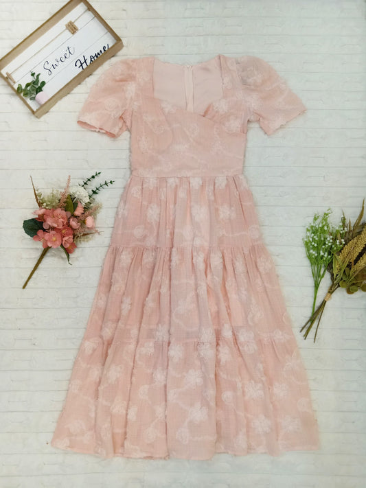 Surplice Neck Floral Embroidered Midi Dress