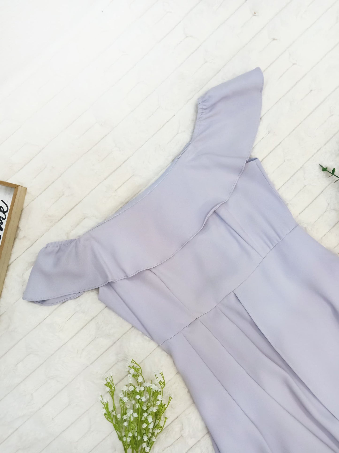 Off-Shoulder Ruffle Front with High Slit Midi Dress