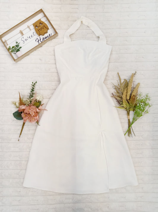 Sleeveless Halter Tie with Button Midi Dress
