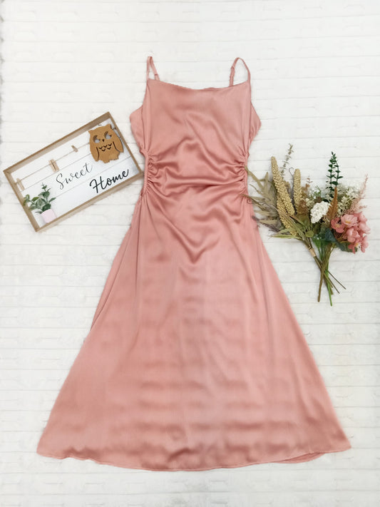 Spaghetti-Straps with Cutout Side Waist Midi Dress