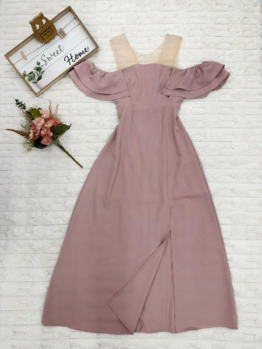 Illusion Cold-Shoulder Maxi Dress