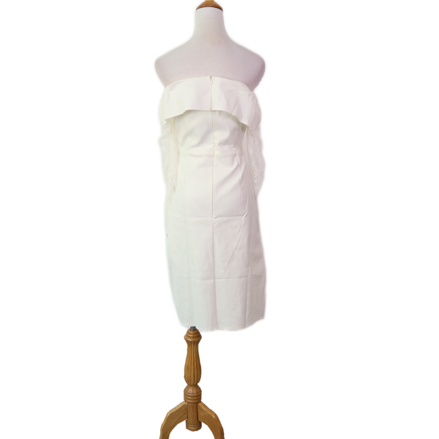 Elbow Length Lace Sleeves with Asymmetrical Slit Mini Dress