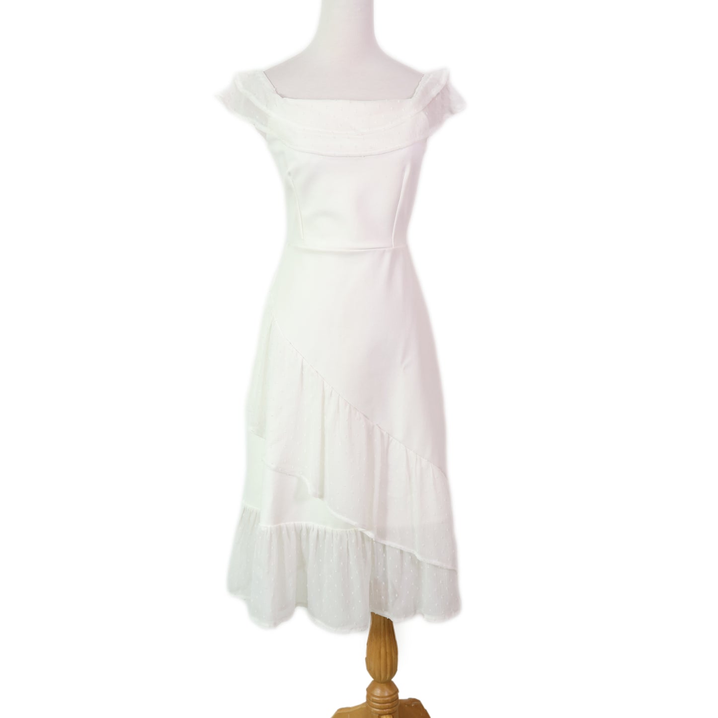 Off-Shoulder with Eyelet Sheer Midi Dress