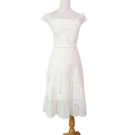 Off-Shoulder with Eyelet Sheer Midi Dress