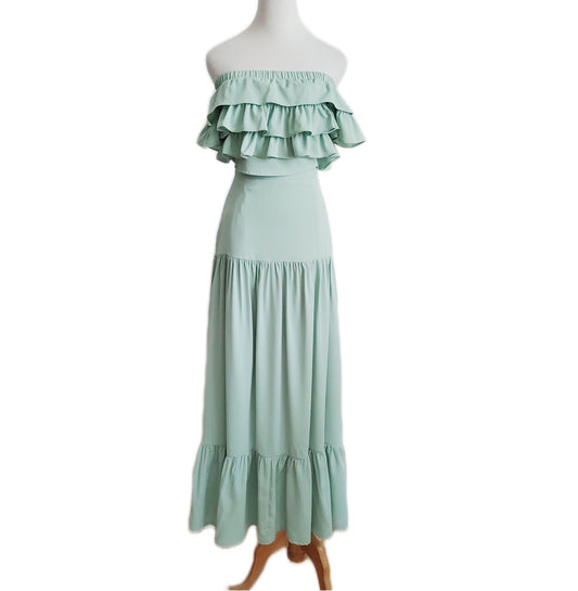 Off-Shoulder Ruffle Tiered Top & Long Skirt