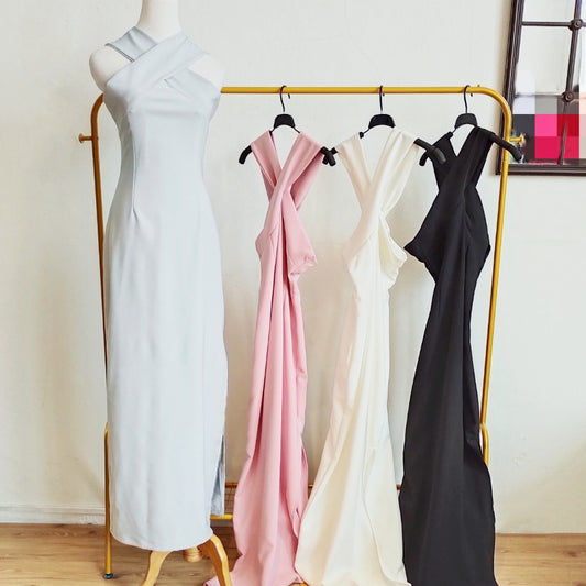 Criss-Cross Halter Neck Gown