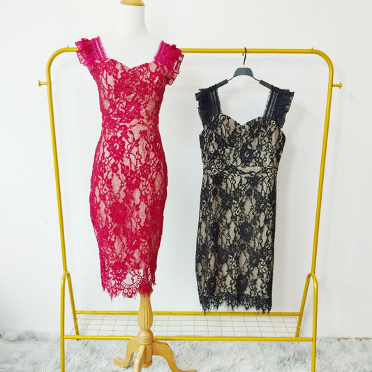 Sleeveless Sweetheart Floral Lace Midi Dress