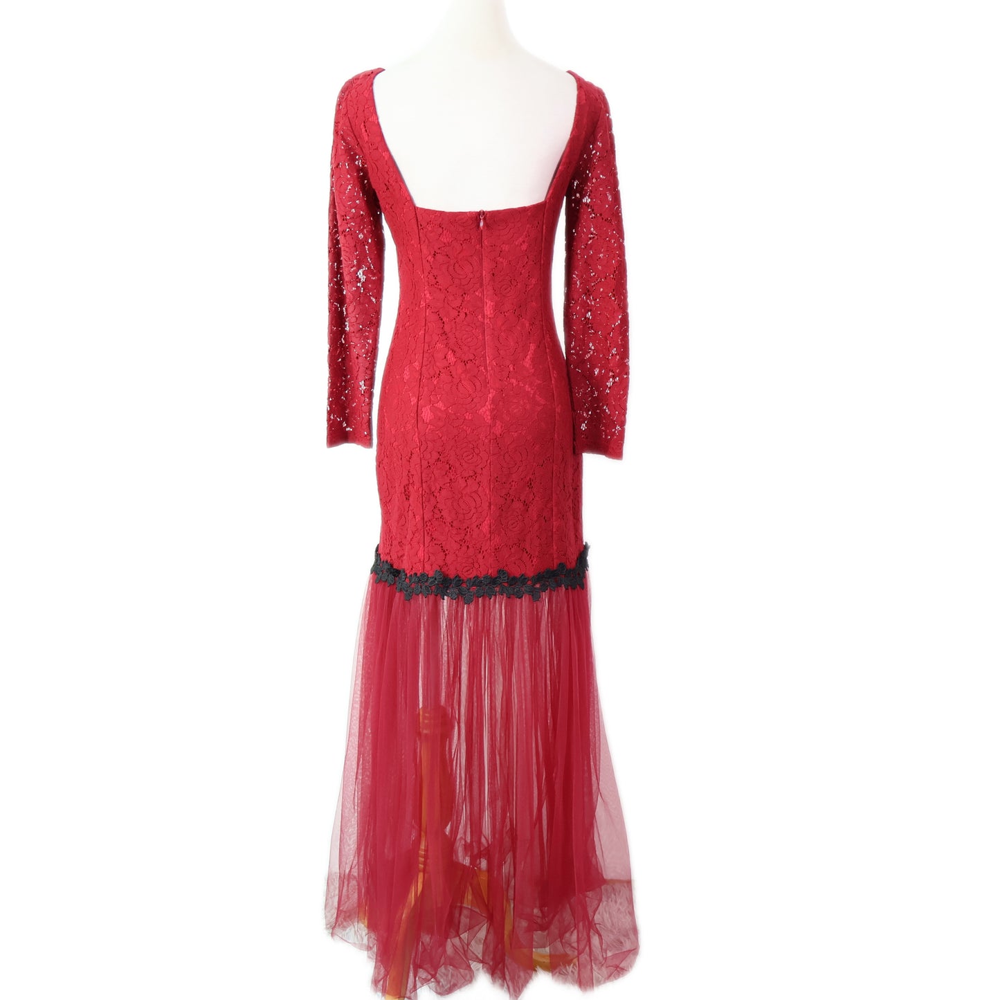 Square Neck Long Sleeve Lace Gown Maxi Dress