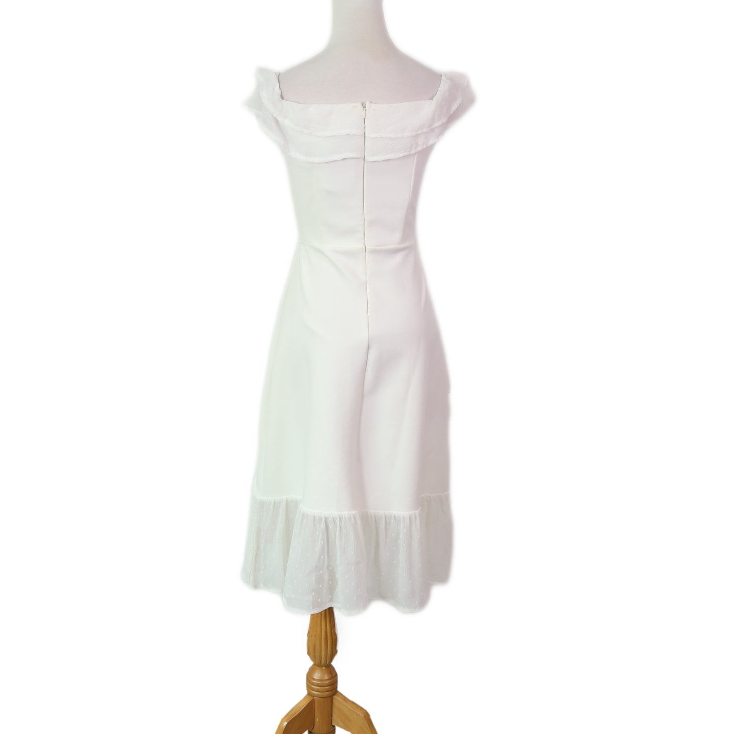 Off-Shoulder with Eyelet Sheer Midi Dress