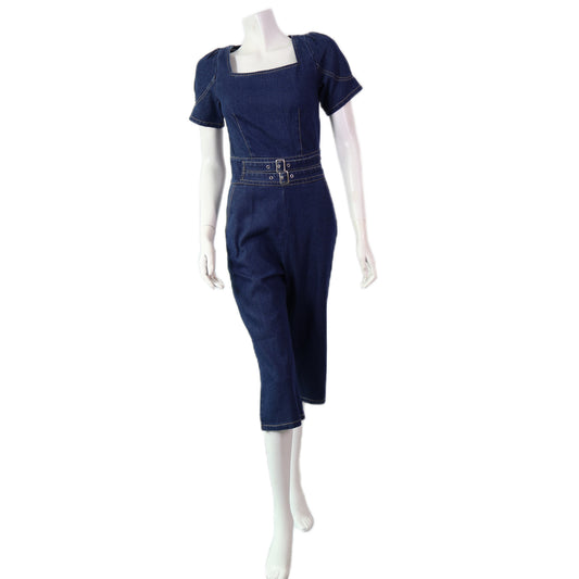 Square-Neck Denim Jumpsuit
