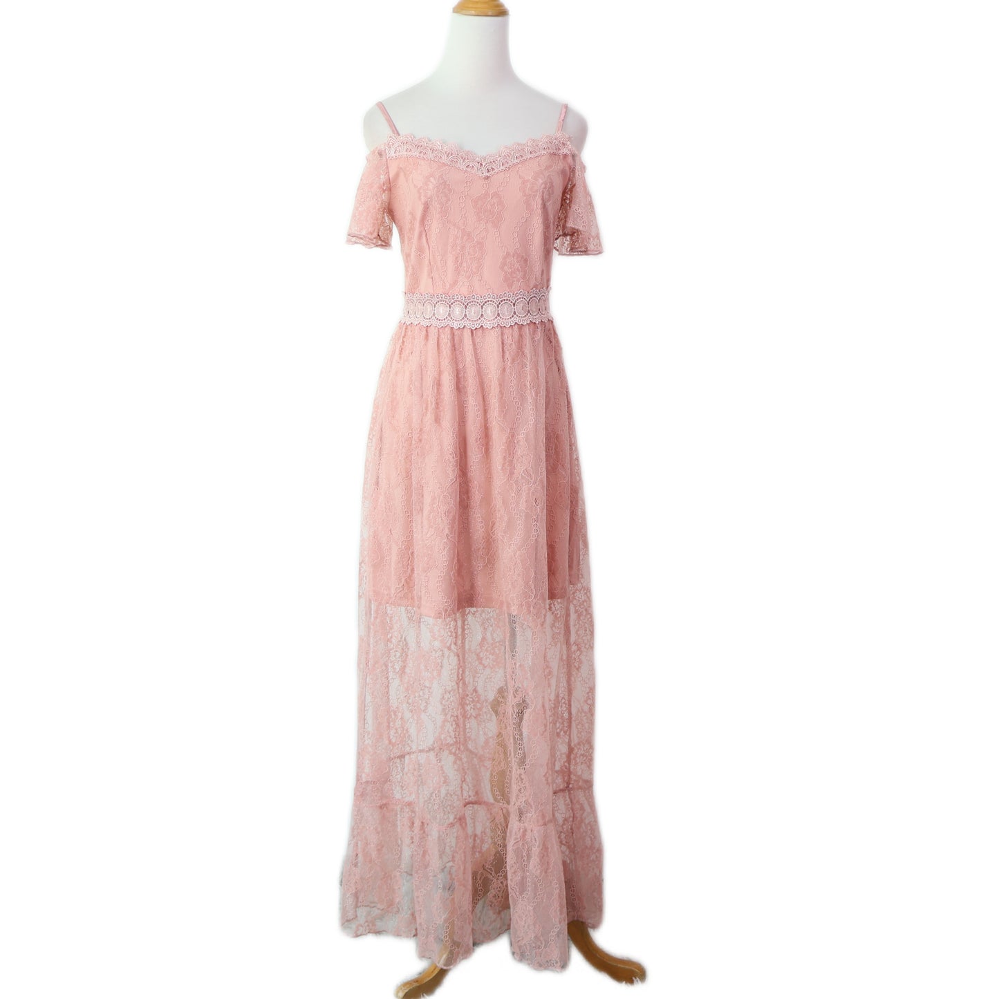 Cold Shoulder Overlay Lace Maxi Dress