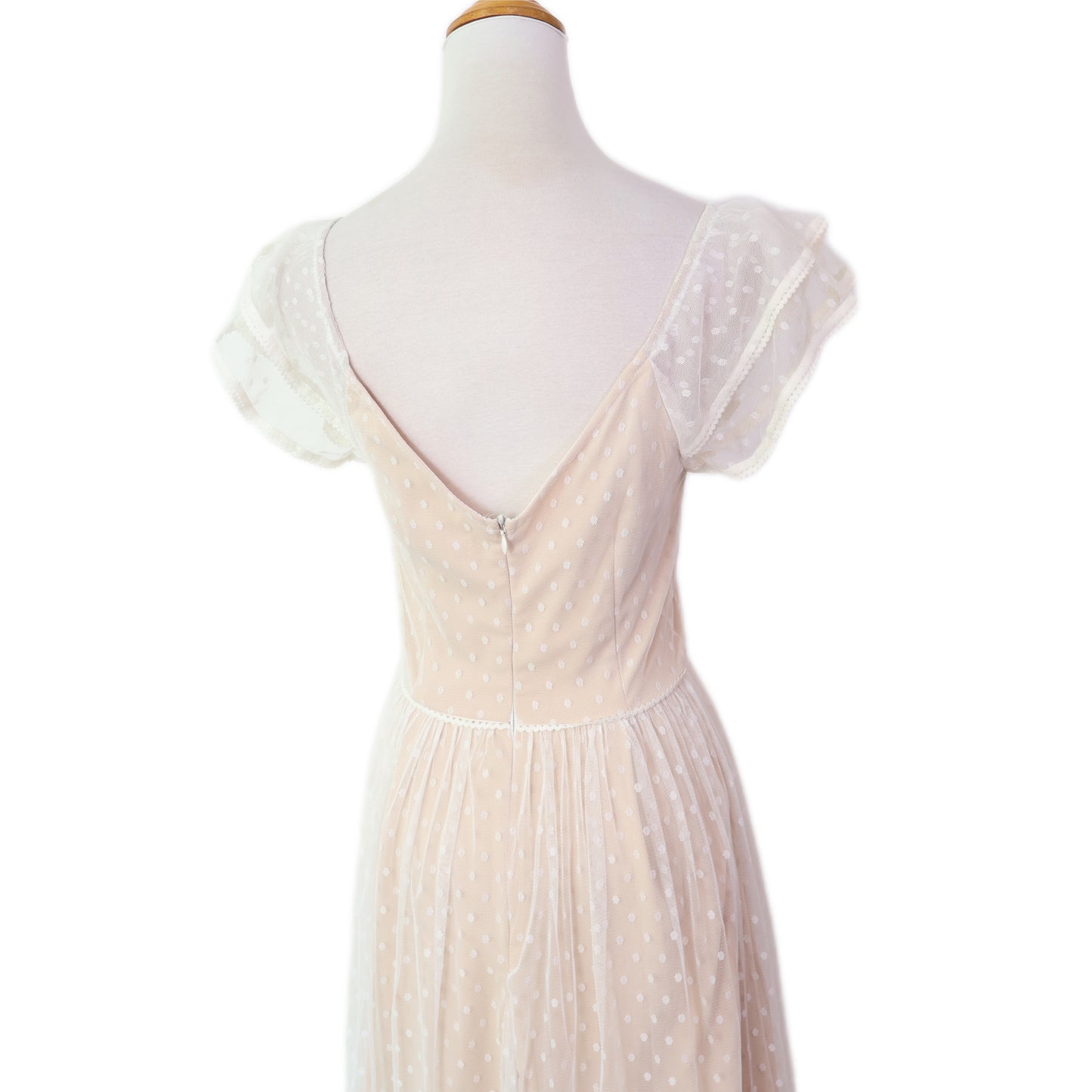 Off-Shoulder Polka Dot Mesh Tiered Maxi Dress