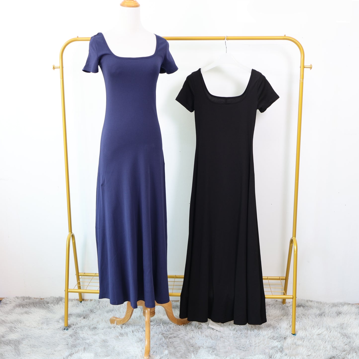 Square-Neck Elegant Long Dress