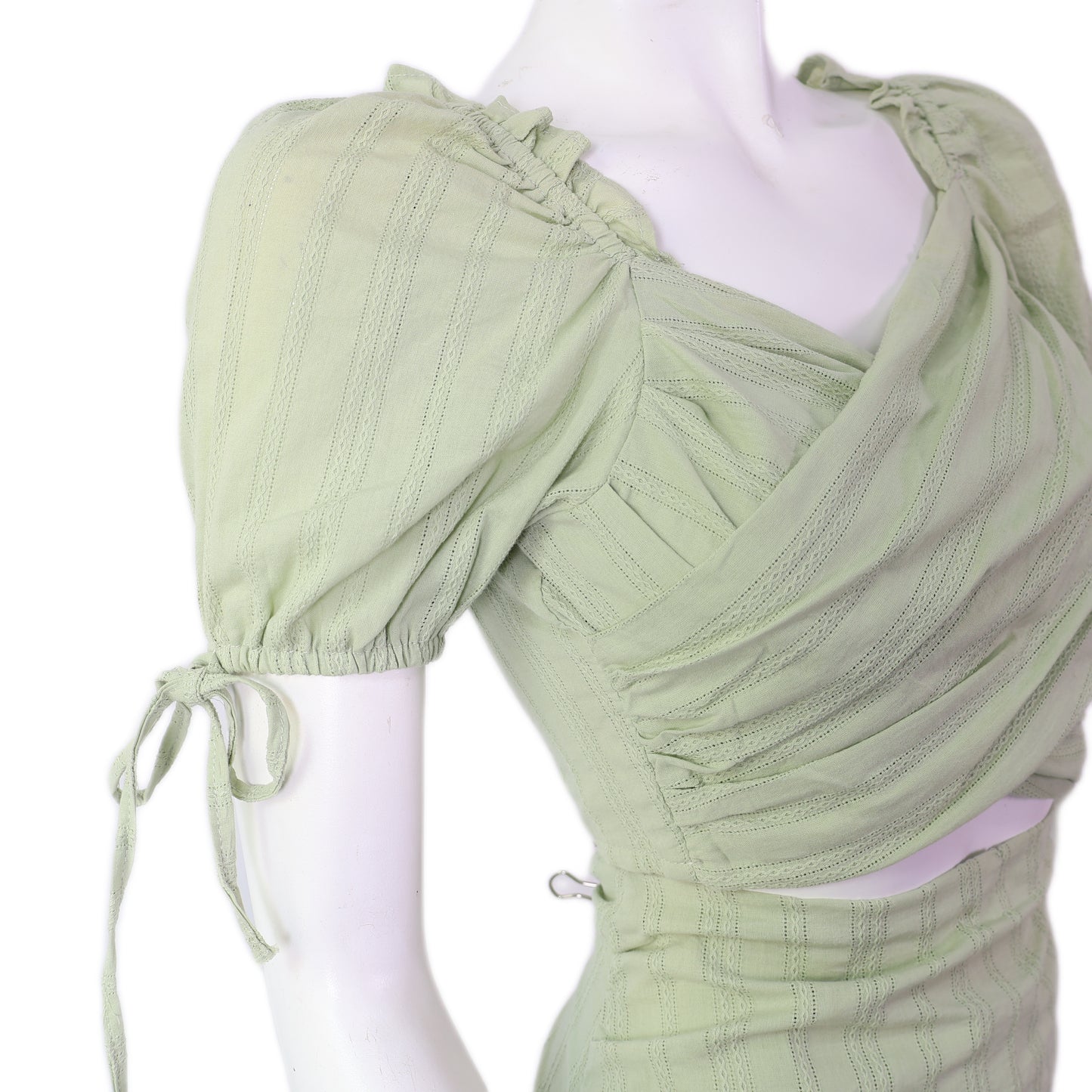 Draped V-Neck Ruched Crop Top & Ruffle Skort