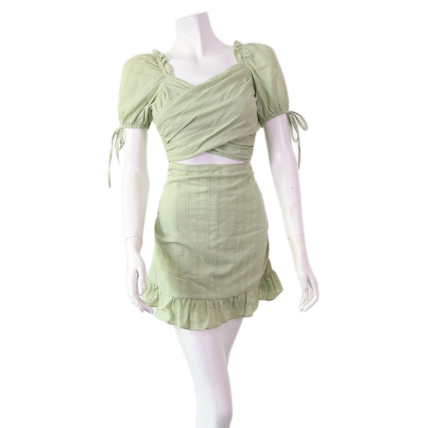 Draped V-Neck Ruched Crop Top & Ruffle Skort