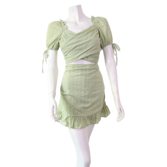 Draped V-Neck Ruched Crop Top & Ruffle Skort