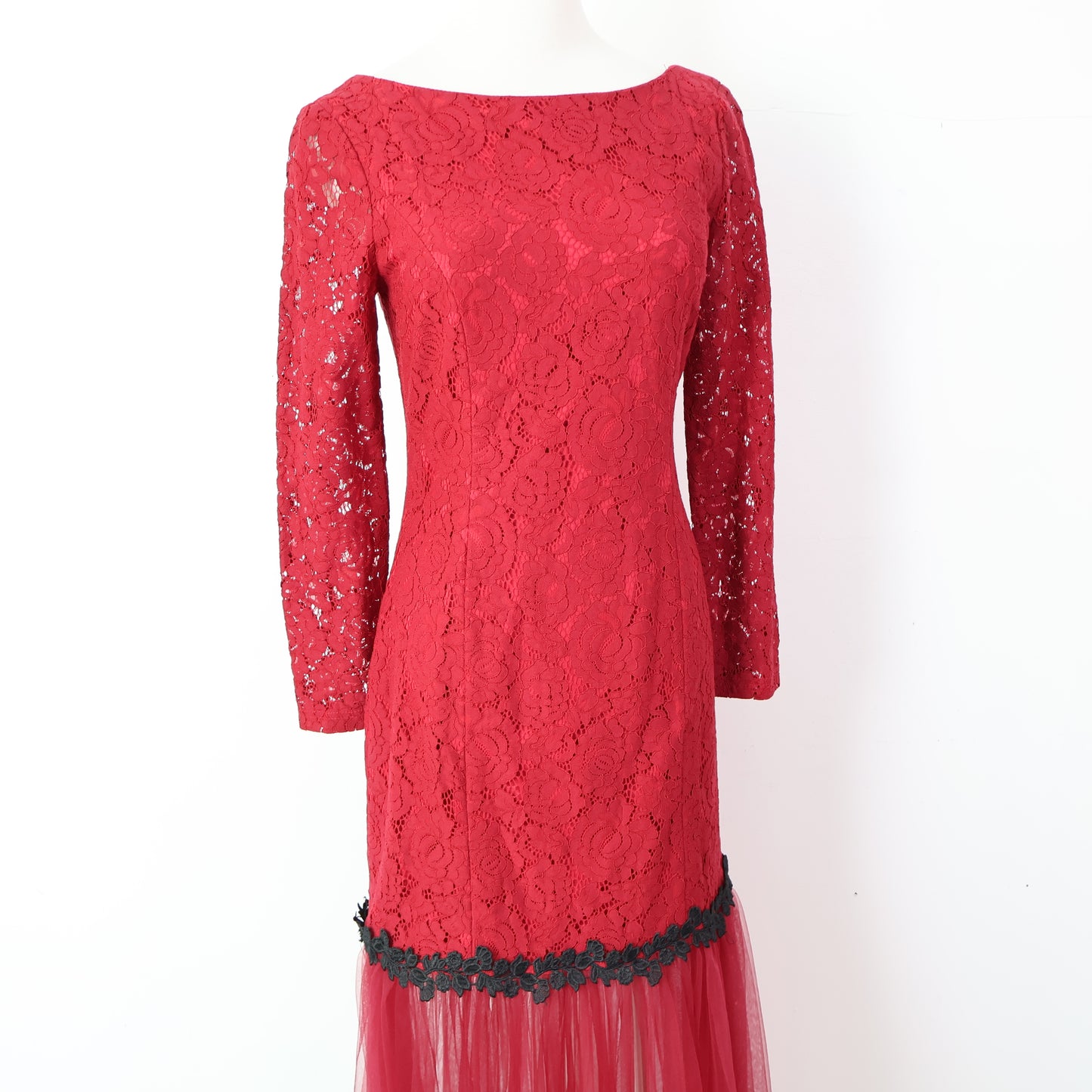 Square Neck Long Sleeve Lace Gown Maxi Dress