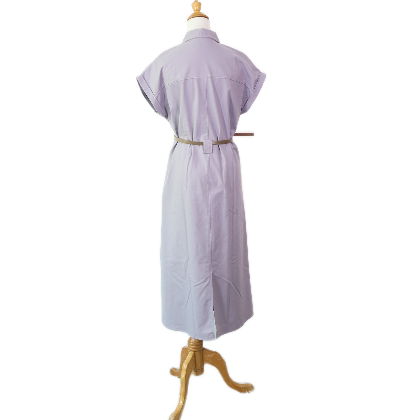 Collared Folded Fitted Sleeves with Belted Midi Dress