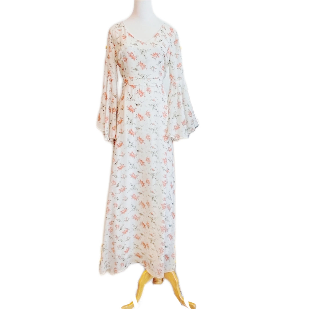 V-Neck Bell-Sleeve Floral Printed Maxi Dress