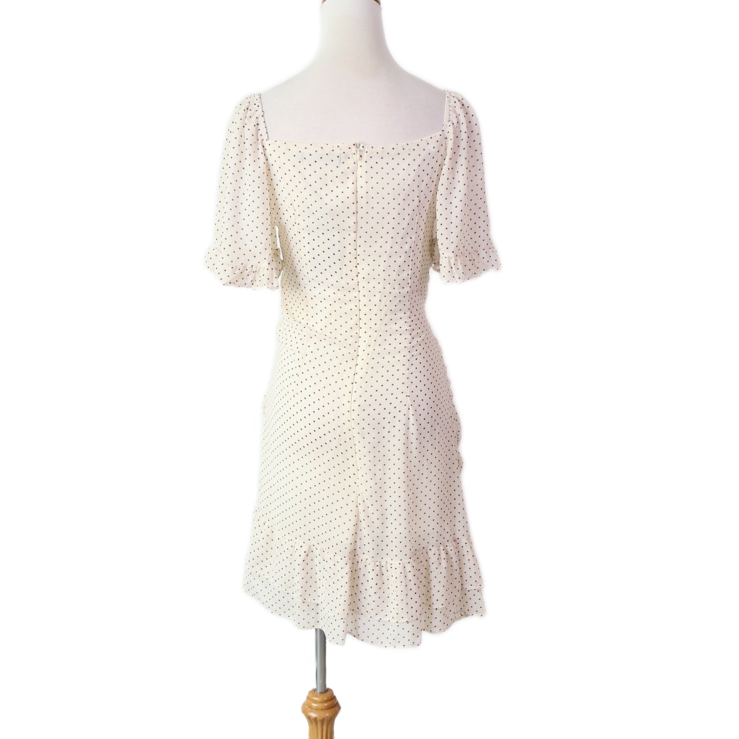 V-Neck Polka Dot Ruched Knee-Length Dress