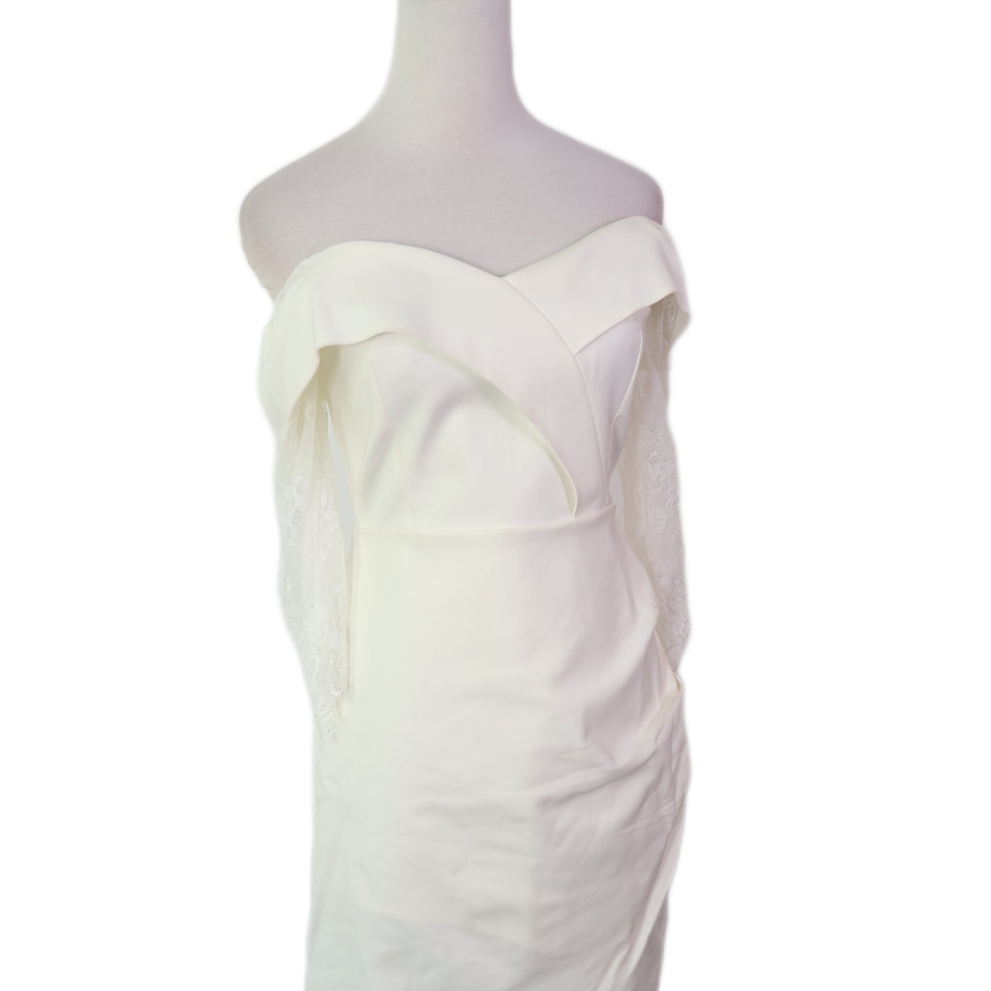 Elbow Length Lace Sleeves with Asymmetrical Slit Mini Dress