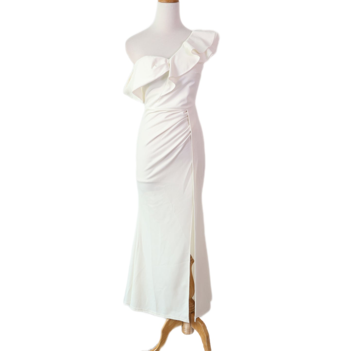 Ruffle One-Shoulder with High Slit Maxi Dress