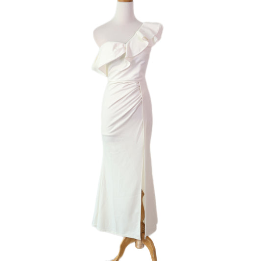 Ruffle One-Shoulder with High Slit Maxi Dress
