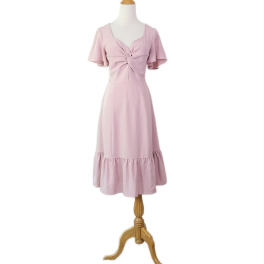 Handkerchief Sleeves Twisted Front Flare Midi Dress